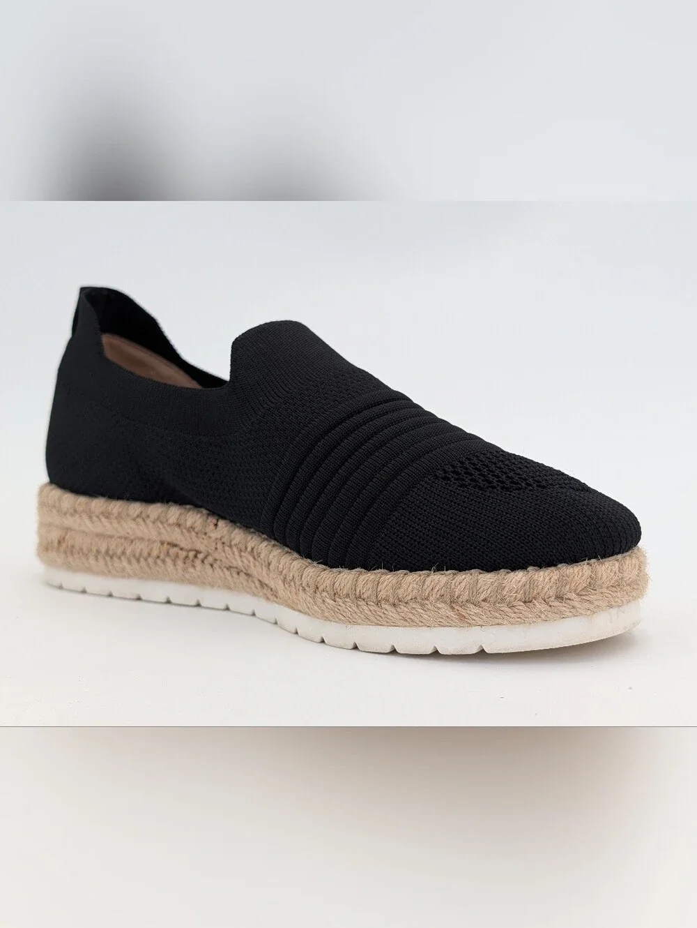 Adrienne Vittadini Sport Sz 7.5 Niko Espadrille Sneakers Black Knit Platform